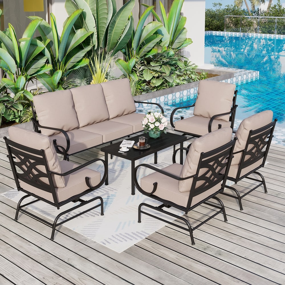MAISON ARTS 5/7-Seat Patio Conversation Set with 3-Seat Sofa, 2/4 Single Chairs, 2-Seat Sofa and 1 Coffee Table