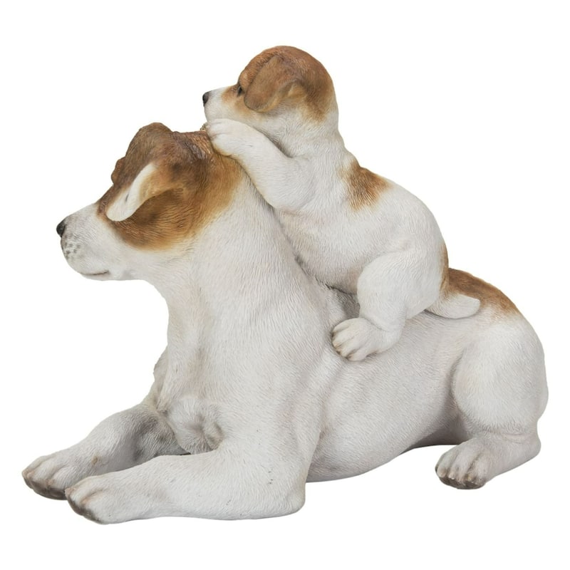 10.75" Baby Jack Russell with Mother Dog Outdoor Garden Statue