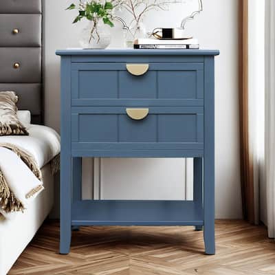 2 Drawer Side table,American style, End table,Suitable for bedroom, living room, study ，Blue