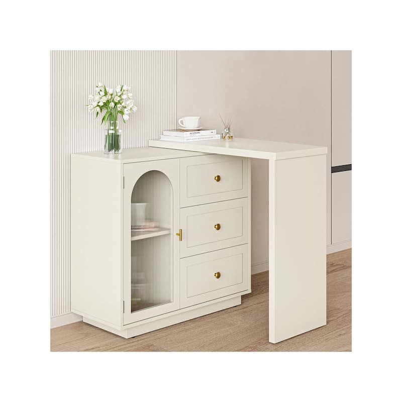 Sunvivi Extendable Corner Vanity 1 Door Makeup Table Without Mirror