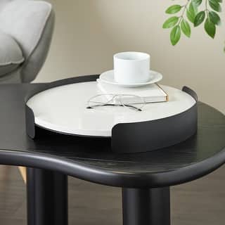 White Marble Round Living Room Decor Tray with Black Metal Frame