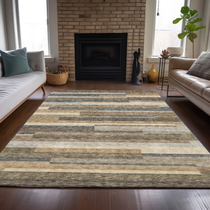 Machine Washable Indoor/ Outdoor Chantille Contempory Stripes Rug