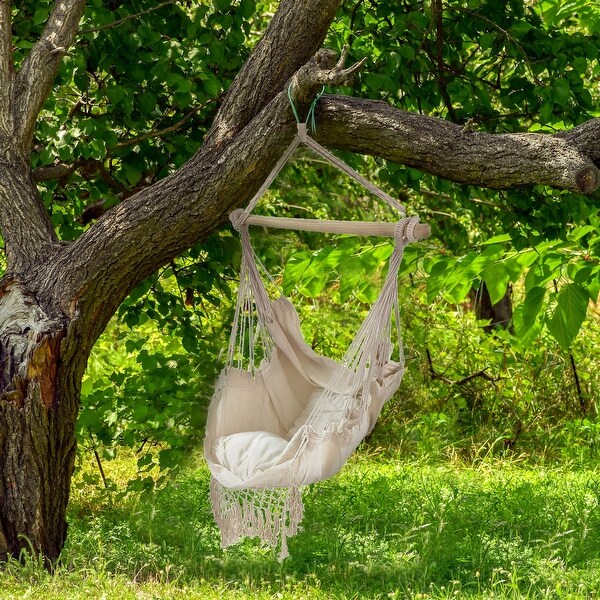 ALEKO Patio Hanging Rope Swing Hammock Chair Side Pocket Supports