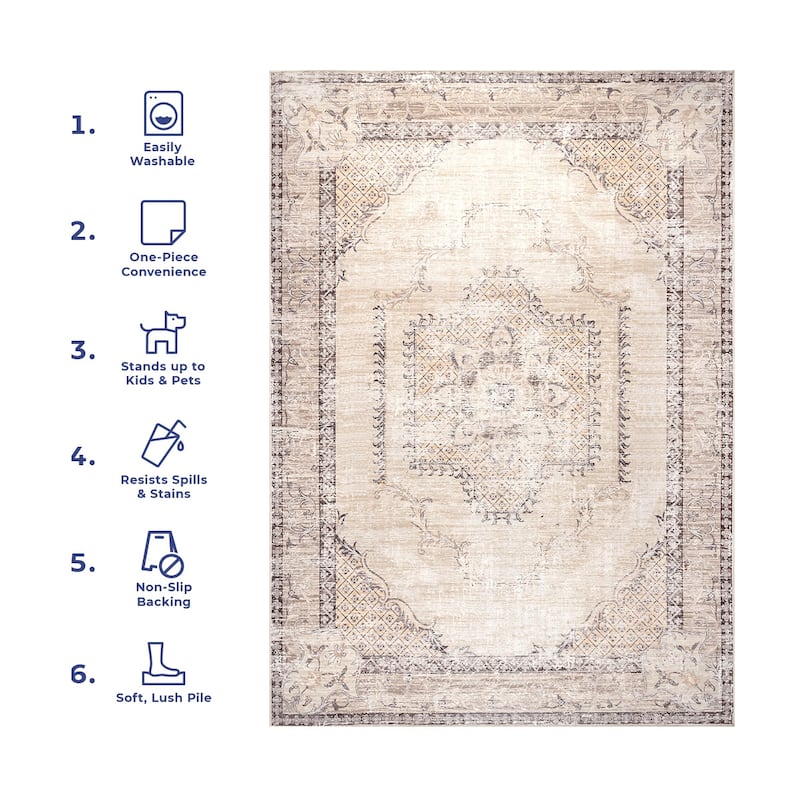 Nuloom Glenda SpinClean Machine Washable Faded Medallion Area Rug