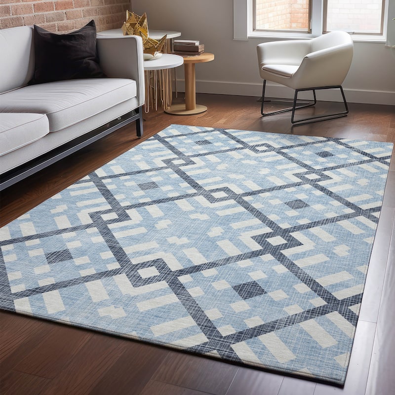 Premium Washable Super Soft Contemporary Geo Mayfield Rug - Sky - 5' x 7' 6" - Rectangle