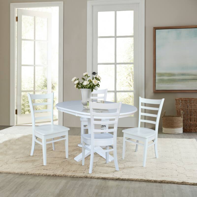 36 in Round Extension Dining Table with 12 in Leaf and 4 Dining Chairs