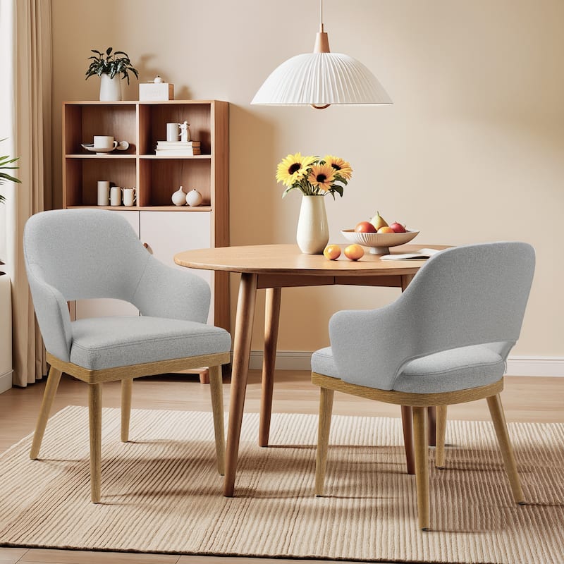 Upholstered Farmhouse Dining Chairs Modern Fabric Kitchen Side Chairs Wooden Back - Set of 2 - Grey