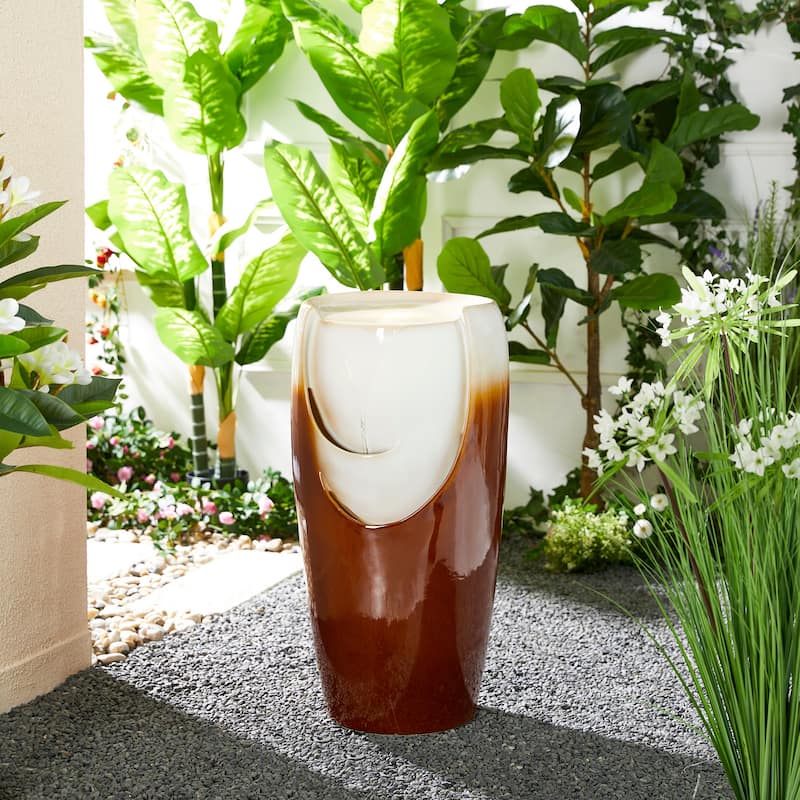 Glitzhome Oversized LED Lighted Ceramic Pot Floor Fountains for Outdoor Garden