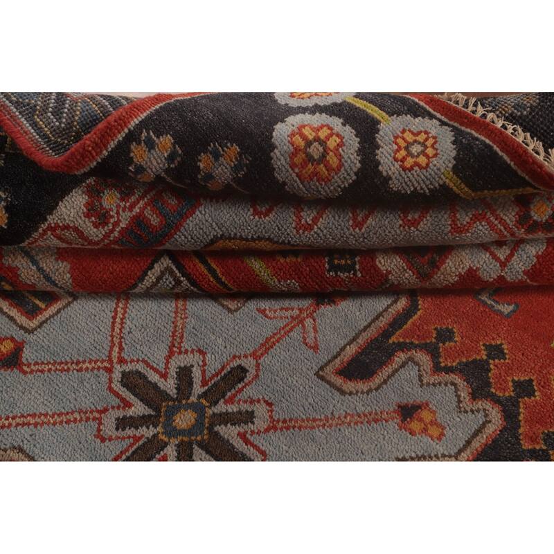 Orange Geometric Heriz Serapi Area Rug Handmade Wool Carpet - 7'11"x 9'8"