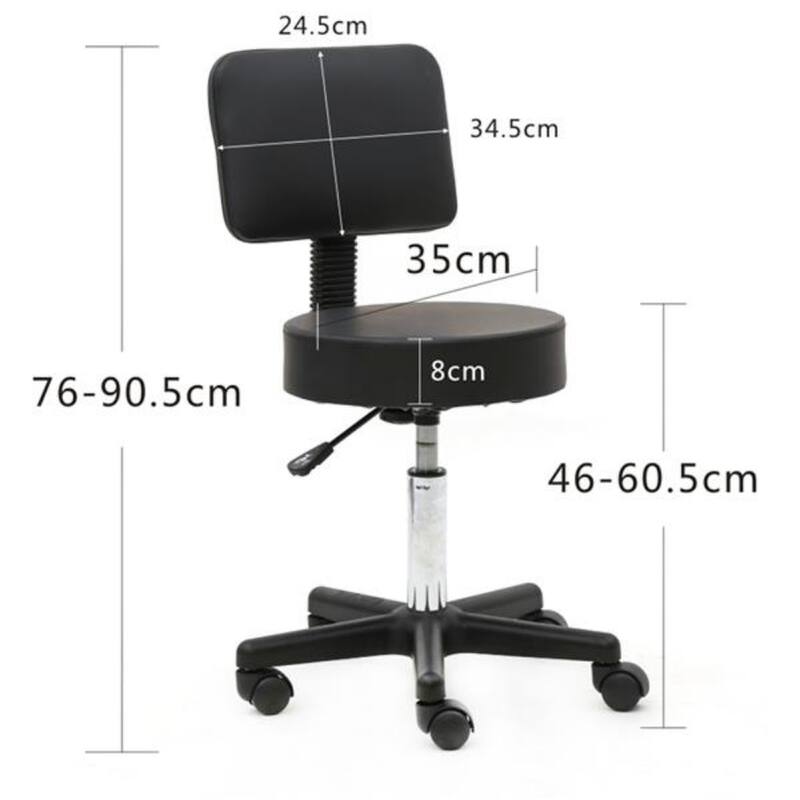 Round Shape Plastic Adjustable Salon Stool with Back Black - 12.59 x 13.78 x 34.45