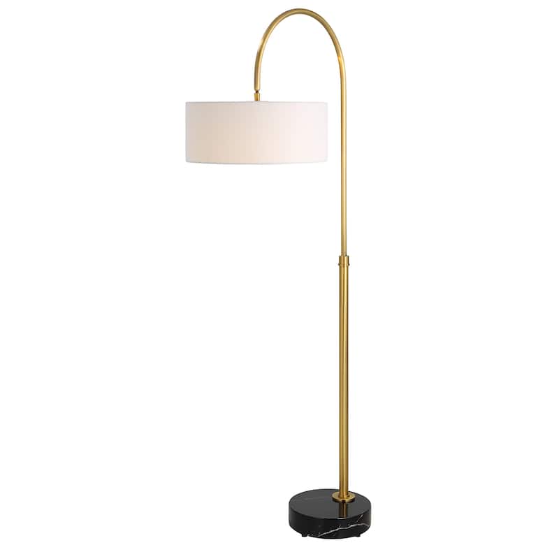 Uttermost Huxford Brass Arch Floor Lamp - 27"W x 68.5"H x 17"D - Antique Brass, Black Marble
