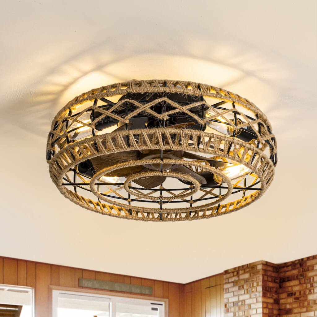 19-In Black Caged Flush Mount Ceiling Fan with Light Remote(7-blade)