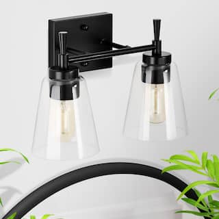 Matte Black 2-Light Modern Vanity Light with Clear Cone Glass Shades