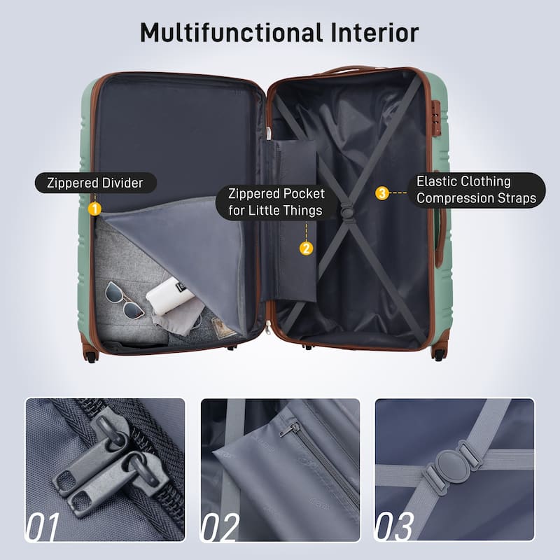 Hardshell Luggage Sets 2Pcs + bag Spinner Suitcase with TSA Lock Lightweight