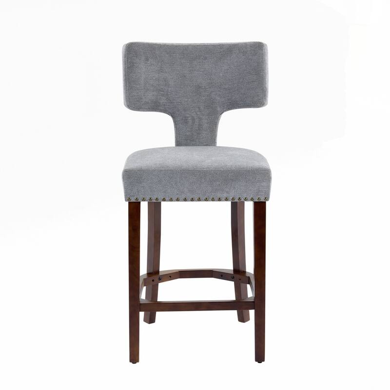 Farmhouse Linen Fabric Upholstered Accent Chair Curved Backrest with Copper Nails around