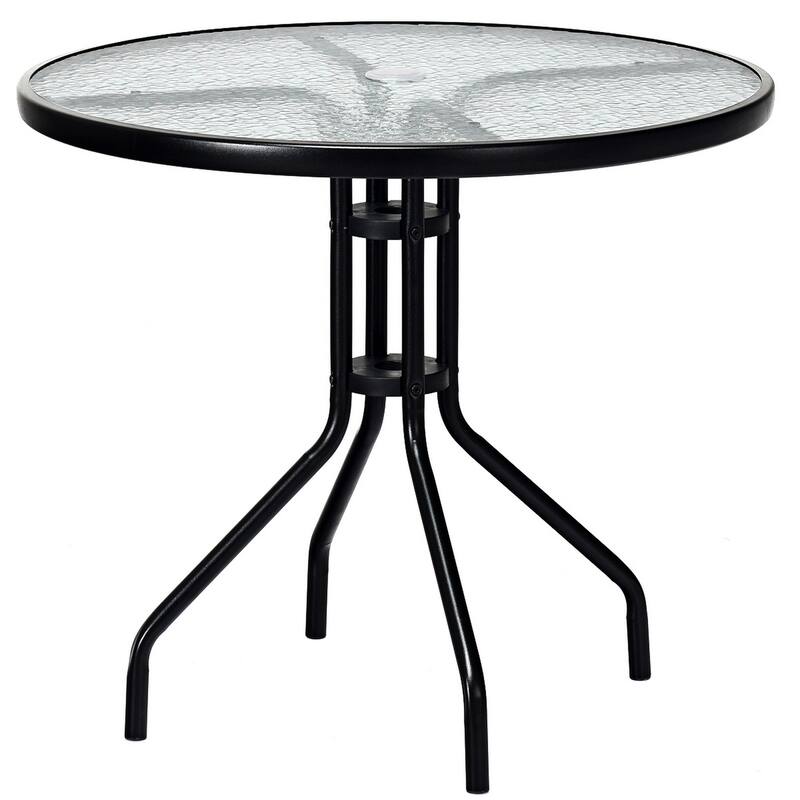 32" Round Garden Bar Glass Table Patio Umbrella Deck Outdoor Furniture - Black