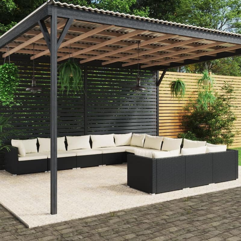 vidaXL Patio Lounge Set Outdoor Sectional Sofa Set Table Garden Poly Rattan - 27.6" x 27.6" x 23.8" - Cream