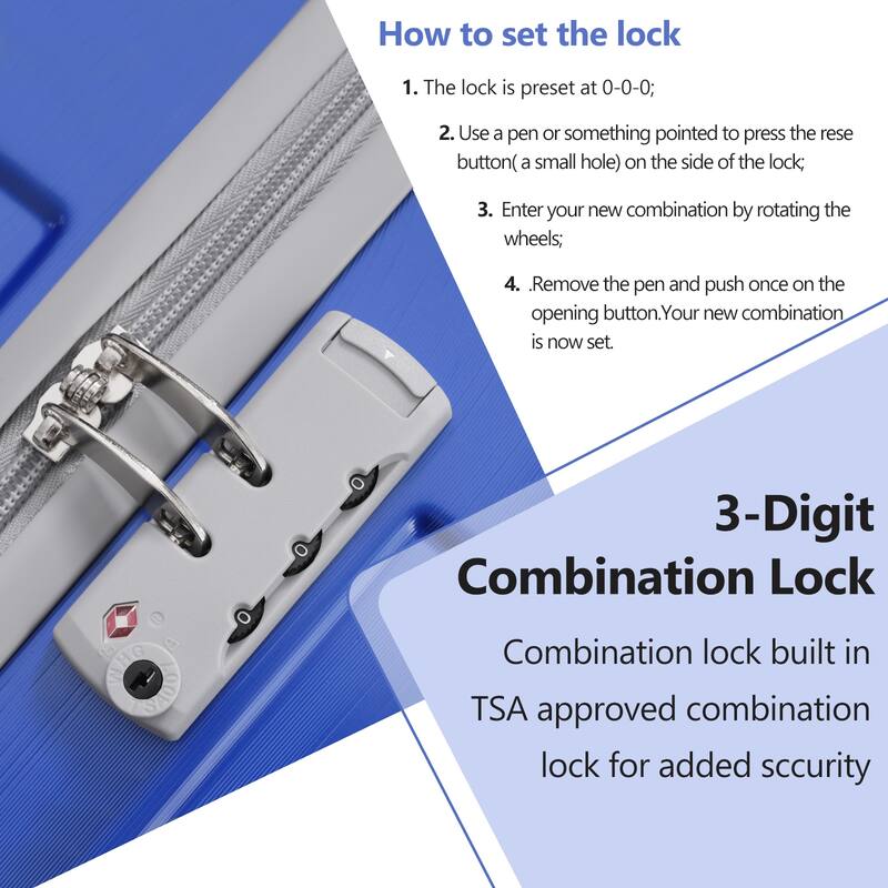 3 Piece ABS Hard Case Carry On Luggage with TSA Lock Spinner Wheels