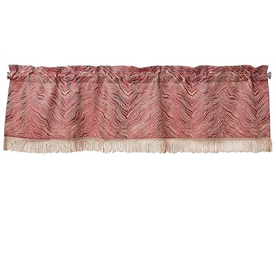 Violet Linen Boutique Zebra Patern, Polyester Jacquard, with Fringes, Cranberry, 60" x 18", Straight, Rod Pocket Curtain Valance