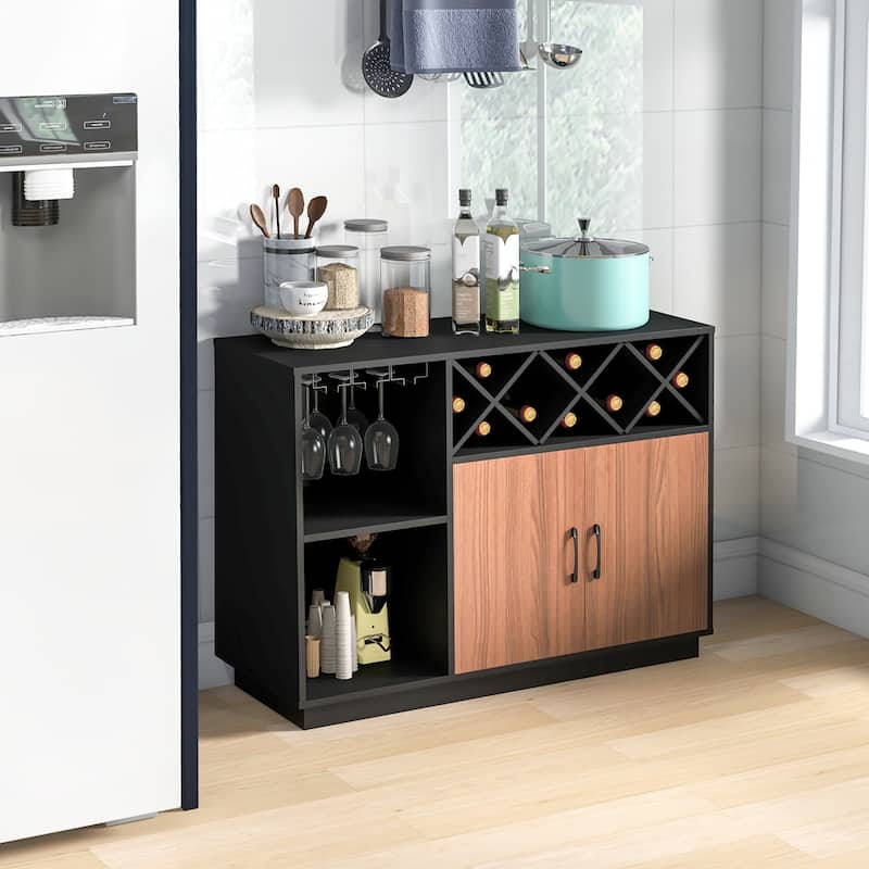 Costway Industrial Wine Bar Cabinet Sideboard Buffet with Glass Holder - See Details