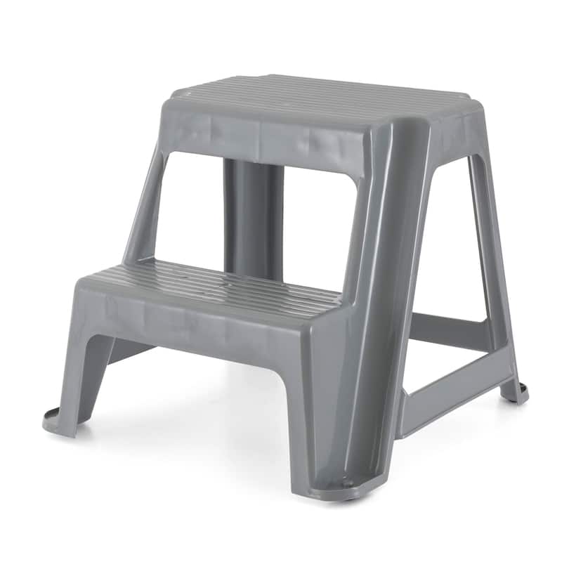 Gracious Living 16" Plastic 2 Step Portable Garage Home & Kitchen Stool, Gray - 1 Pack - Grey