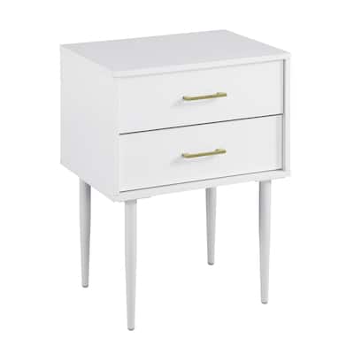 Mid-Century Modern 2-Drawer Wood Nightstand with Tapered Legs - White