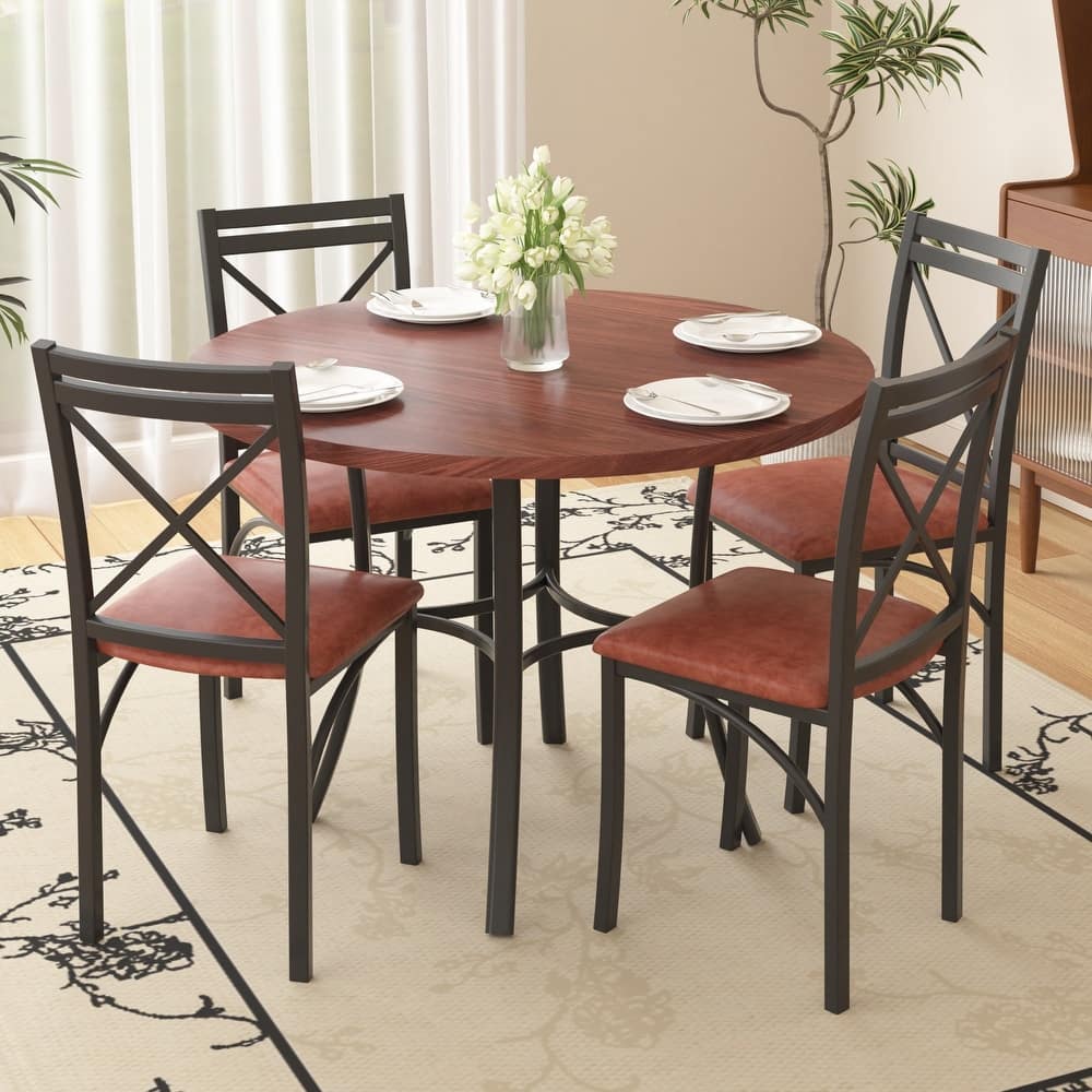 VECELO Round Dining Table and Chairs Sets, 4 Colors Dining Table Set