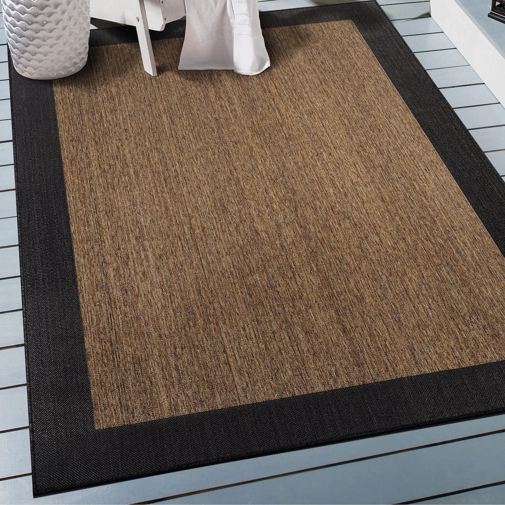 World Rug Gallery Geometric Border Indoor/Outdoor Flat Woven Area Rug