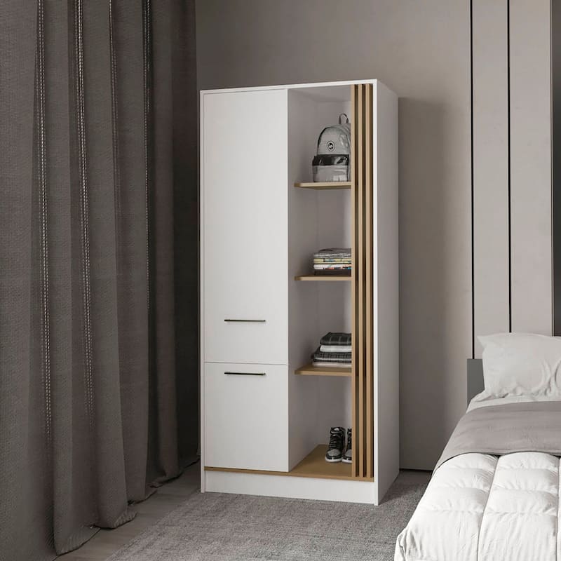 Pekin Modern Wardrobe Organizer with Shelves and Rod, Natural Oak