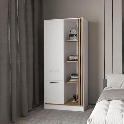 Pekin Modern Wardrobe Organizer with Shelves and Rod, Natural Oak