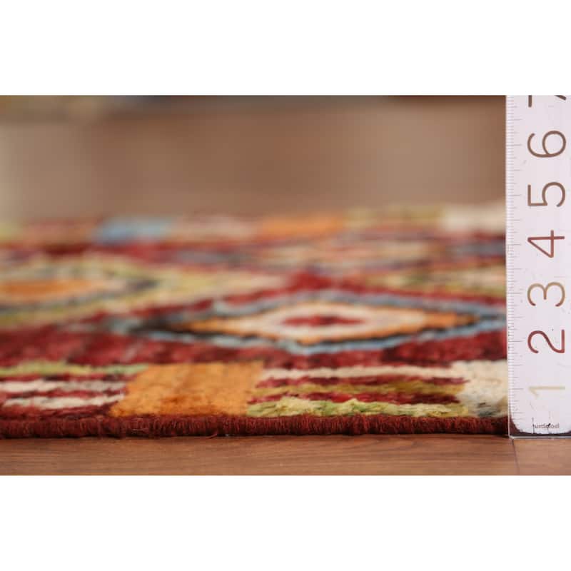 Geometric Red Moroccan Oriental Runner Rug Handmade Wool Carpet - 2'11" x 9'9"