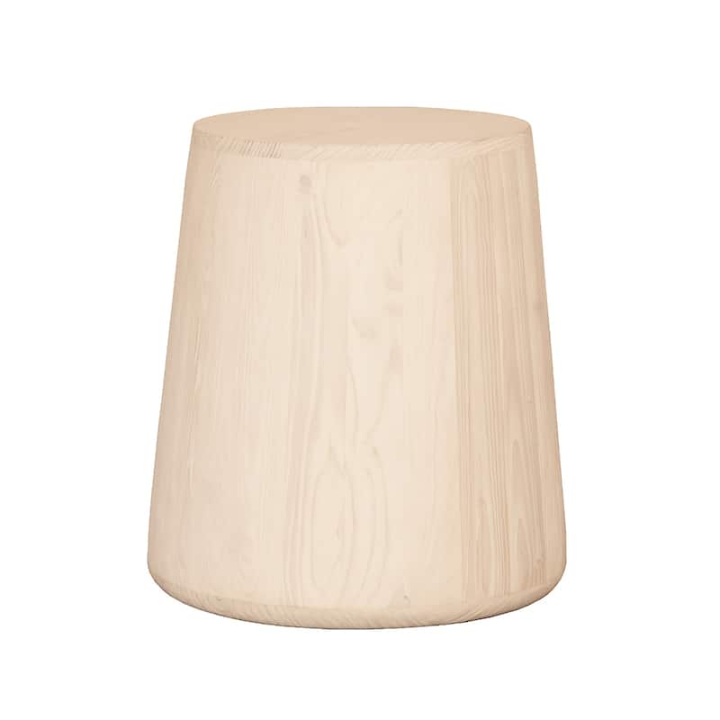Solid Wood Round End Table with Drum Base Distressed Finish - 15.5” x 13” x 18.5” (D x W x H)