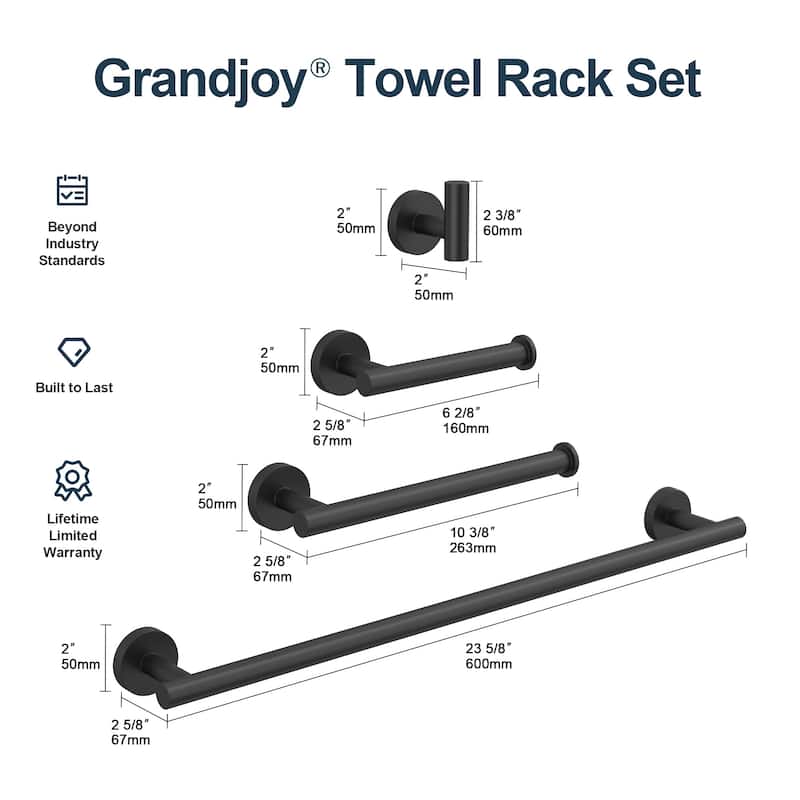 GRANDJOY 4-Piece Bath Towel Bar Rack Towel Holder Stainless Steel Hardware Set