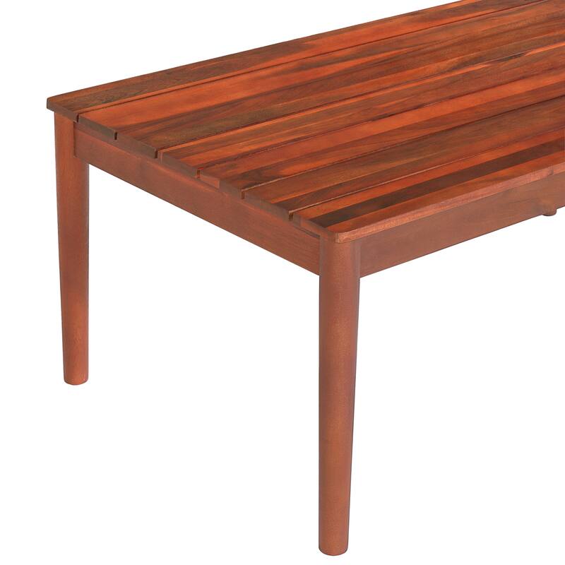 Roomfitters Outdoor Wood Coffee Table with Slatted Top and Modern Clean Lines, Durable Acacia Patio Centerpiece, Mahogany