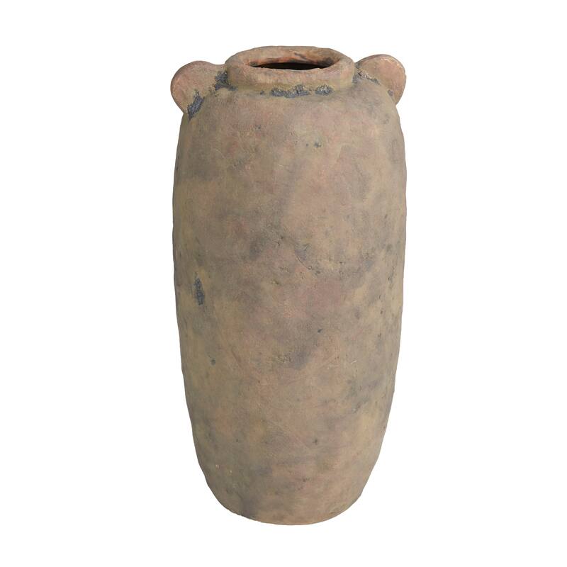 Brown Ceramic Distressed Terracotta Decorative Vase - 8"W, 16"H