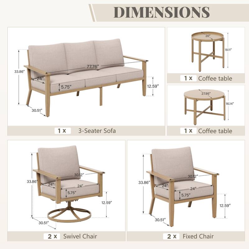 MAISON ARTS 5/7-Seat Outdoor Webbing Design Sofa Set, Patio Conversation Set with Round Coffee Table