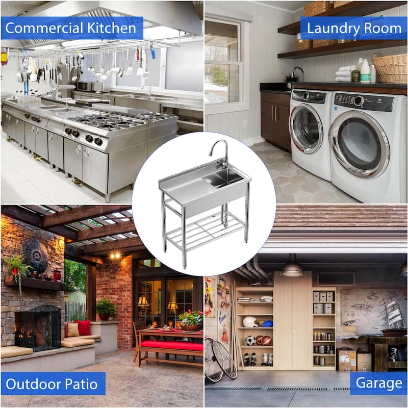 Stainless Steel Sink, with Workbench, Hot & Cold Hoses