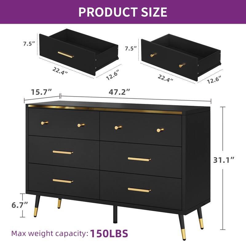 Moasis 47" W 6 Drawers Double Dresser for Bedroom, Chests of drawers