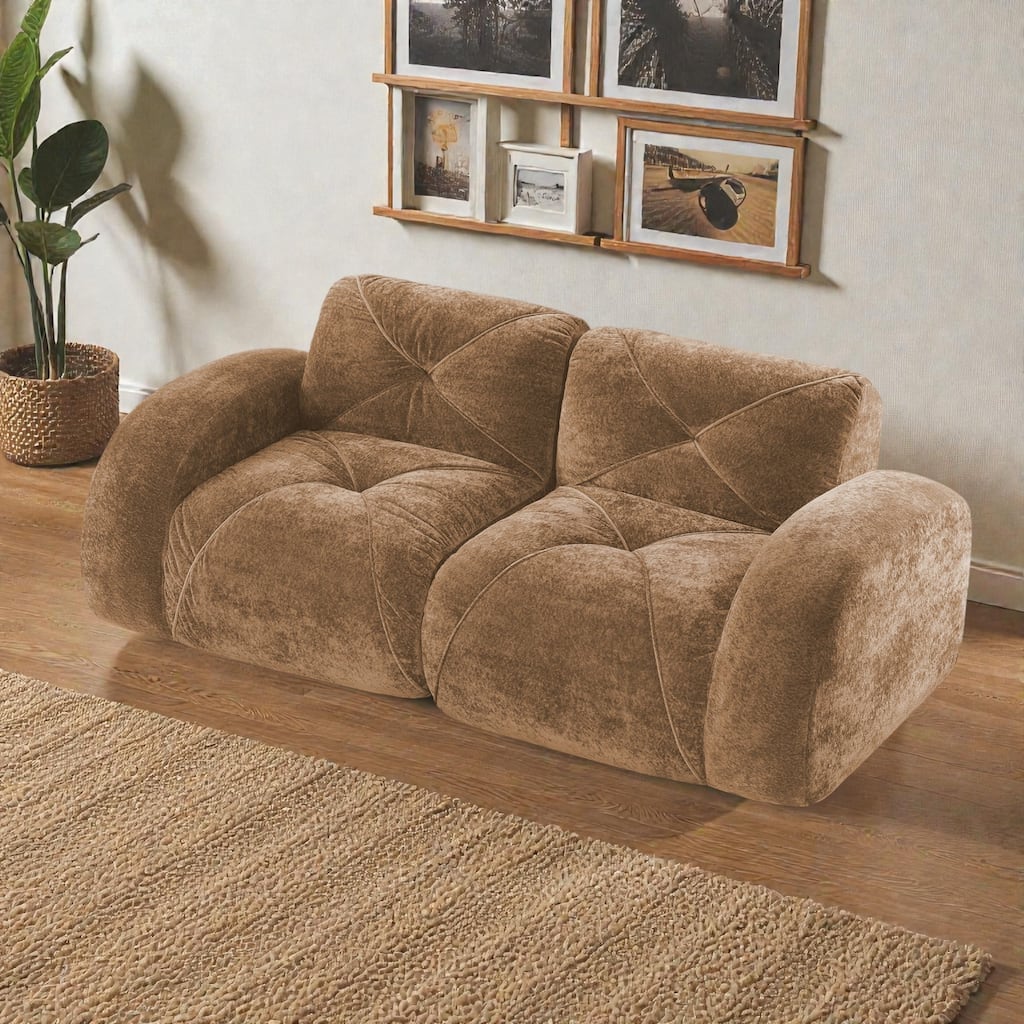 2 Seater Tufted Velvet Sofa, Boneless Cloud Couch with 32D High Density Foam, No Assembly Living Room Sofa