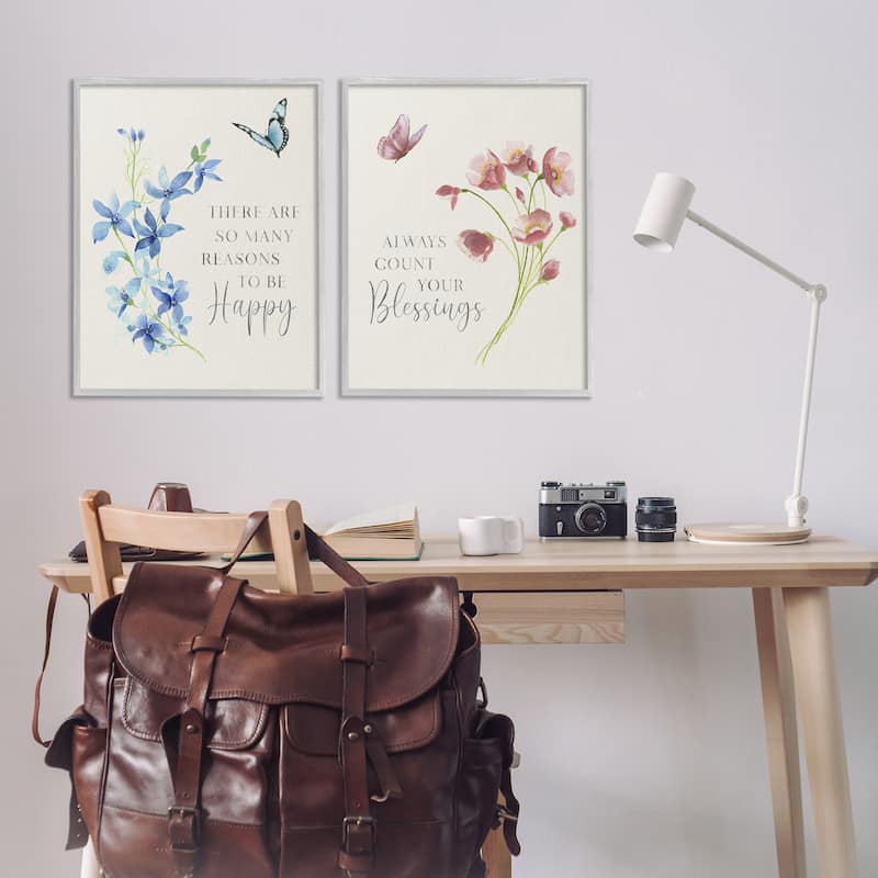 Stupell Inspiring Words with Florals Framed Giclee Art Design By Tava Studios (Set of 2)