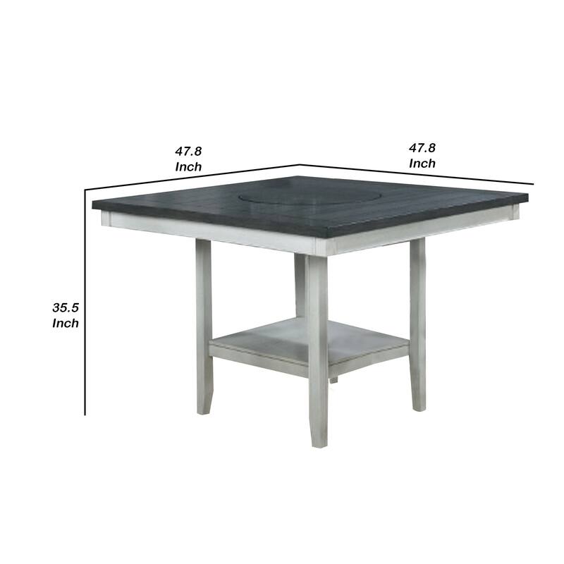 Counter Height Table with Wooden Open Shelf, White and Gray