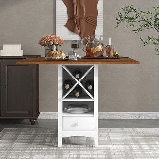 Farmhouse Wood Counter Height Dining Table with Drop Leaf and Drawers ...