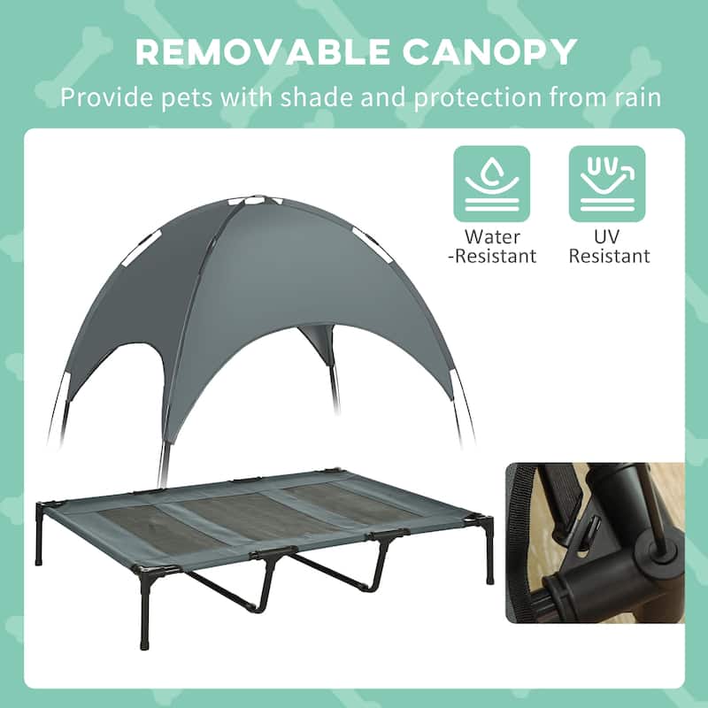 PawHut 48" x 36" Elevated Dog Cot Cooling Pet Bed With UV Protection Canopy Shade
