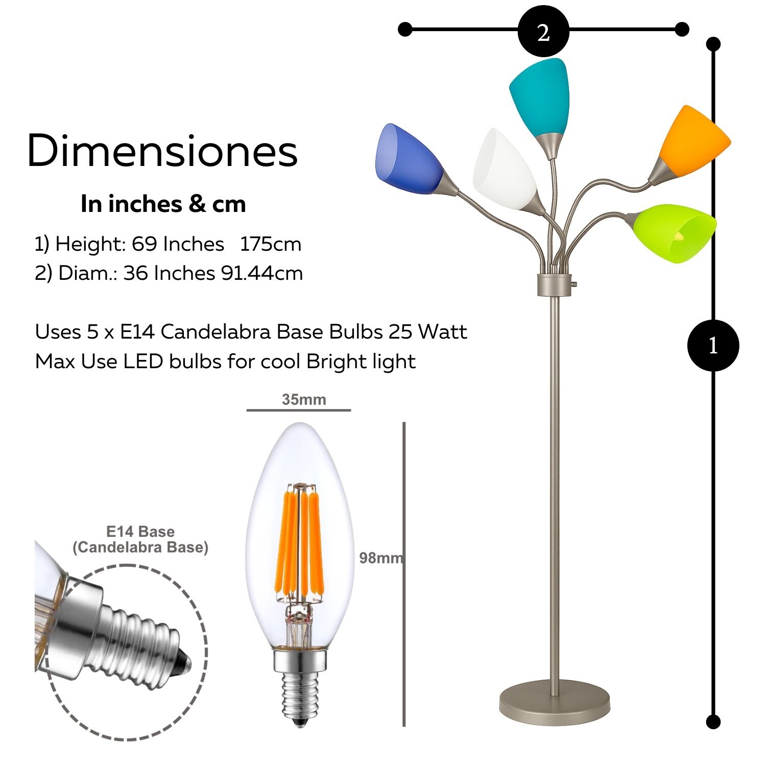 Medusa 5 Light Floor Lamp Standing Lamp with Adjustable Acrylic