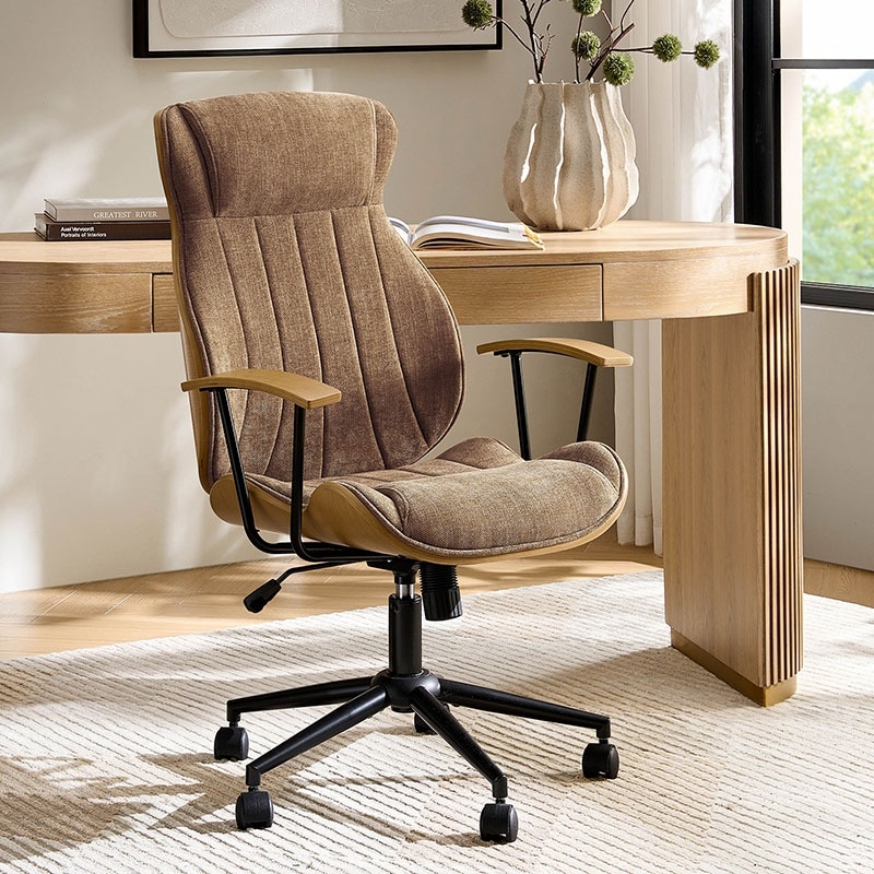 Gustavo Mid Century Modern Swivel High Back Office Chair with Bent Wood by HULALA HOME