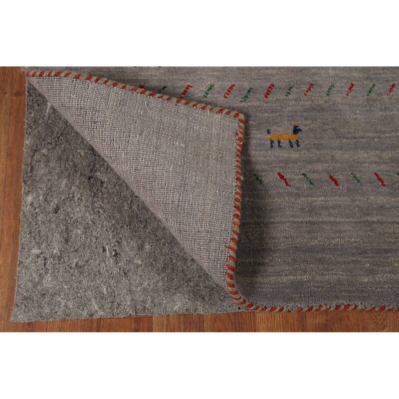 Tribal Gray Gabbeh Indian Area Rug Handmade Wool Carpet - 8'1"x 9'7"