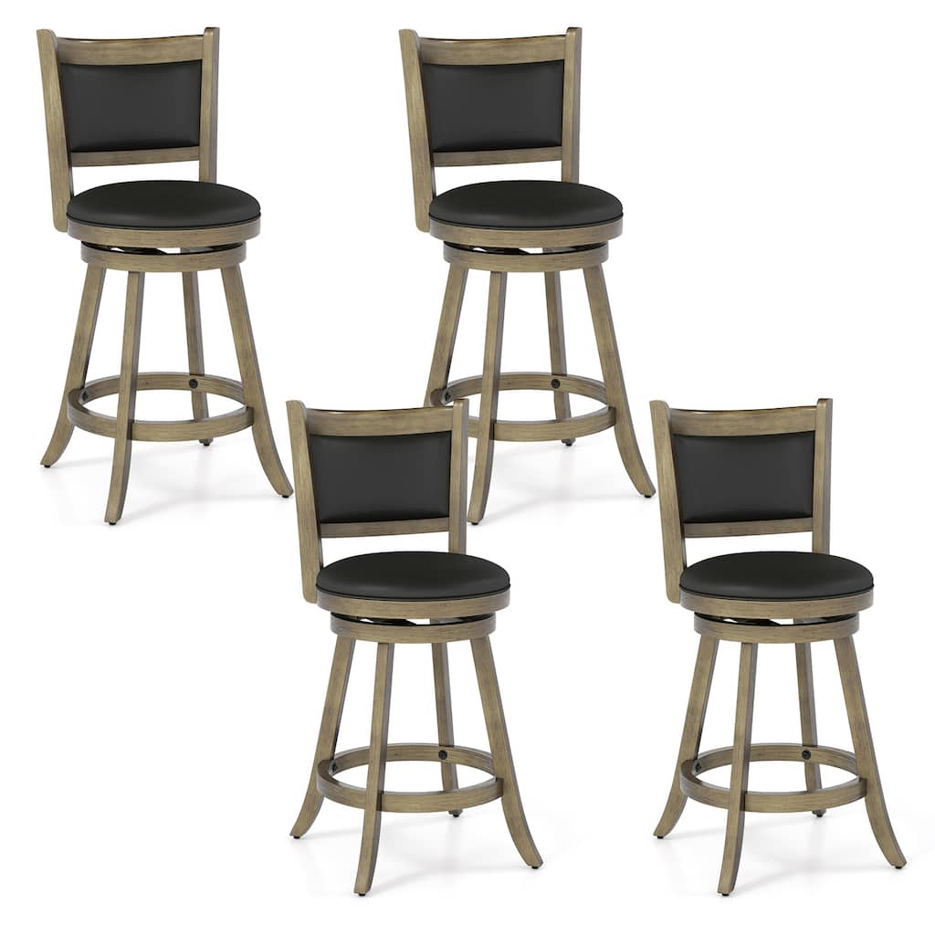 Gymax Swivel Bar Stools w/ Solid Rubber Wood Frame Set of 4 for