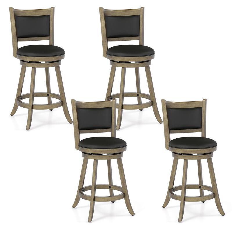 Gymax Swivel Bar Stools w/ Solid Rubber Wood Frame Set of 4 for - Counter Height - Grey and Black - Set of 2
