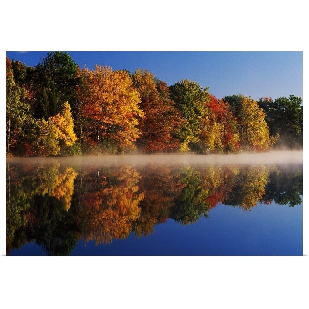 Shop Poster Print Entitled Layer Of Mist On Hidden Lake Autumn Color Trees With Water Reflection Delaware Water Gap Multi Color Overstock 16882327