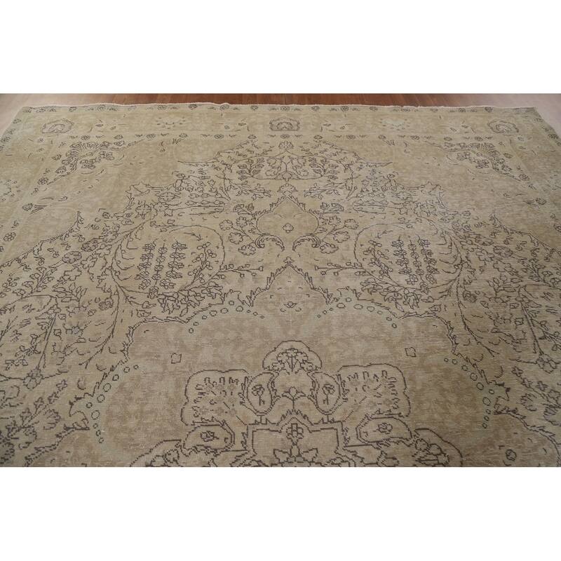 Hand Knotted Oriental 100% Wool Carpet Traditional Floral Beige & Ivories Tabriz Area Rug - 12' 9'' X 9' 10''